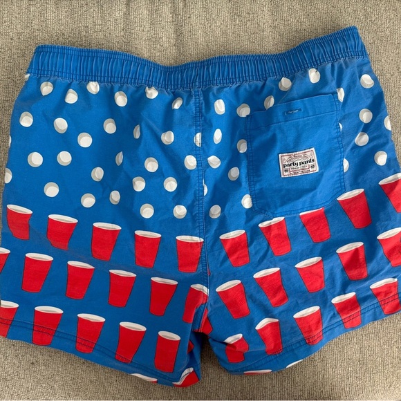 Party Pants Blue and Red Swim Shorts with Cup Pattern - Picture 5 of 6